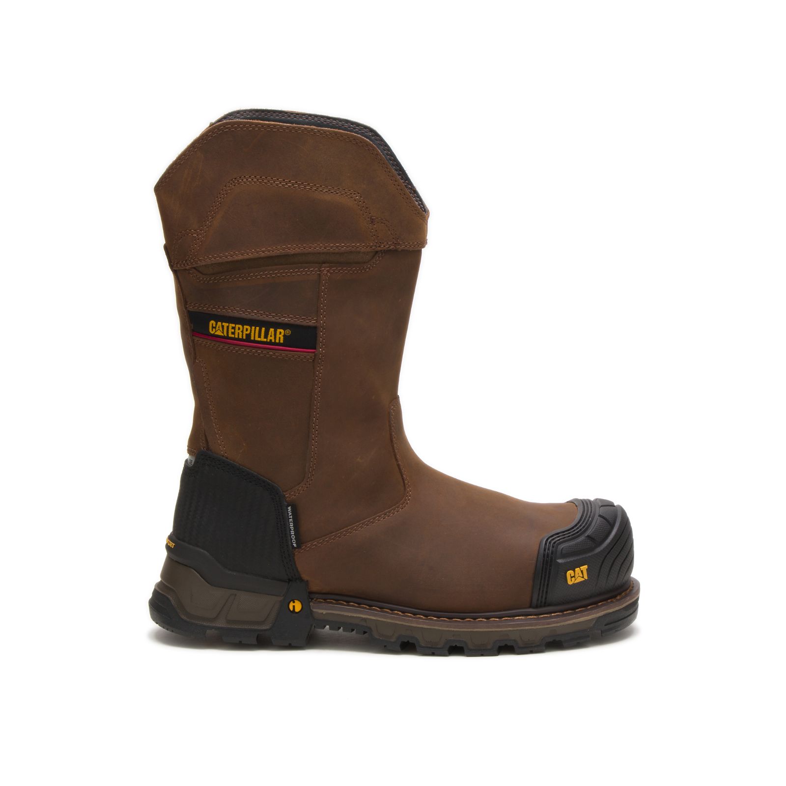 Men's Caterpillar Excavator Xl Pull On Waterproof Composite Toe Work Boots Dark Brown Ireland ORUT54279